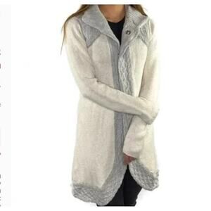 Prana Women's XL Cream Gray Angelica Duster Long Cardigan Cable Knit Snap
